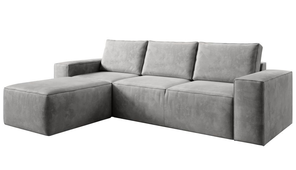 Canapé d'angle gauche convertible moderne tissu doux gris clair Willace 302 cm - Photo n°1