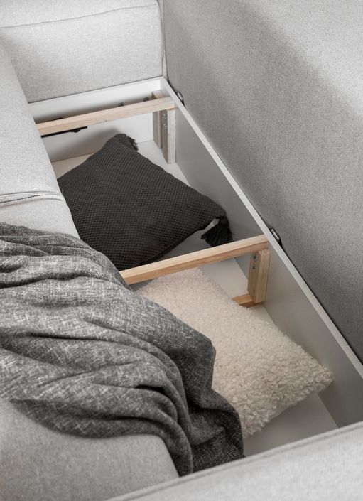 Canapé d'angle gauche convertible moderne tissu doux gris clair Willace 302 cm - Photo n°7