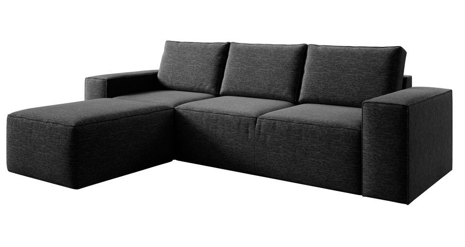 Canapé d'angle gauche convertible moderne tissu gris foncé chiné Willace 302 cm - Photo n°1