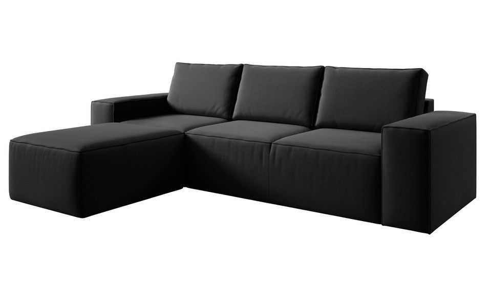 Canapé d'angle gauche convertible moderne tissu noir Willace 302 cm - Photo n°1