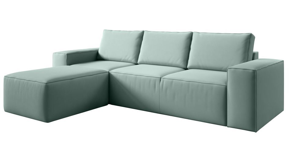 Canapé d'angle gauche convertible moderne tissu vert d'eau Willace 302 cm - Photo n°1