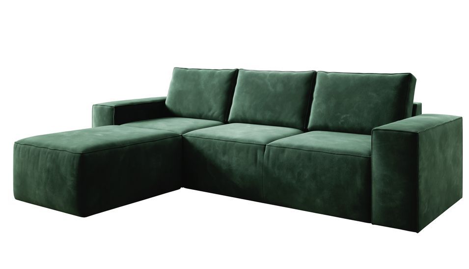 Canapé d'angle gauche convertible moderne velours vert anglais Willace 302 cm - Photo n°1