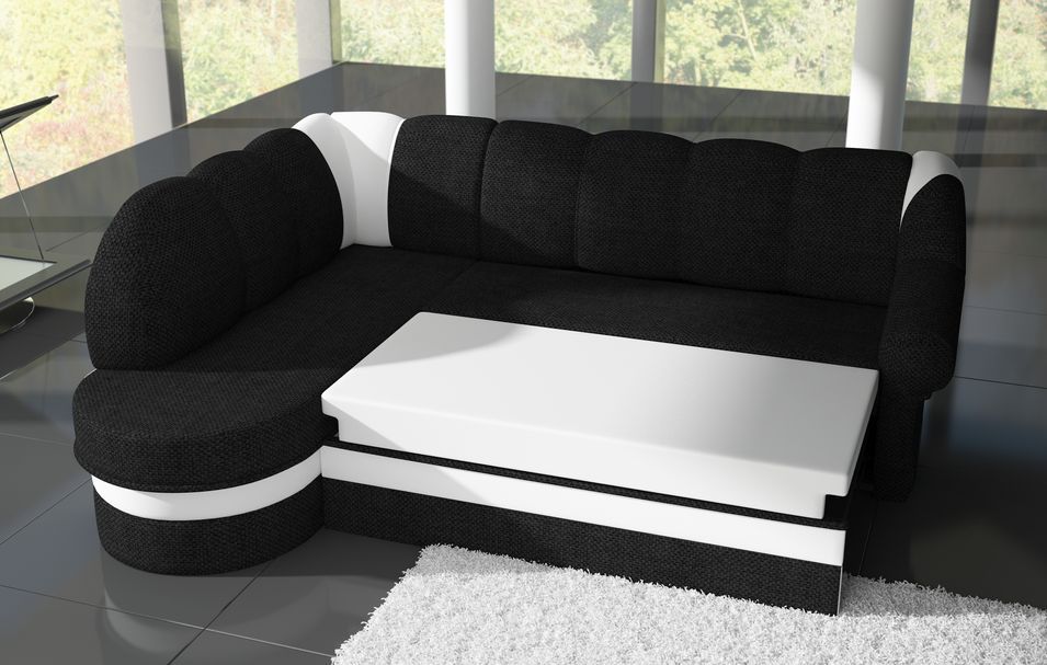 Canapé d'angle gauche convertible simili blanc et noir Sundy 250 cm - Photo n°10