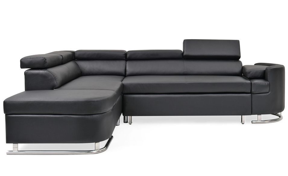 Canapé d'angle gauche convertible simili cuir noir Bianca - Photo n°1