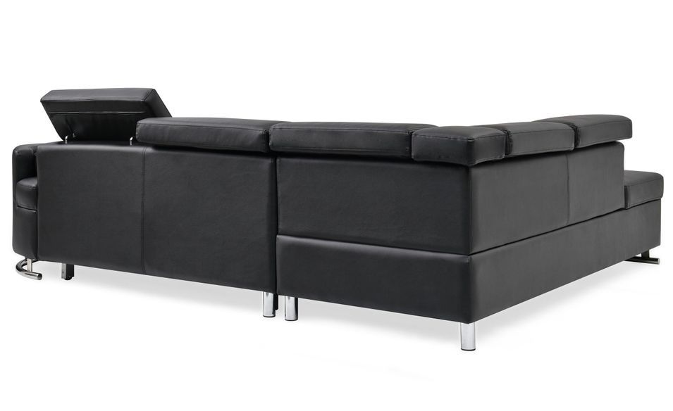 Canapé d'angle gauche convertible simili cuir noir Bianca - Photo n°2
