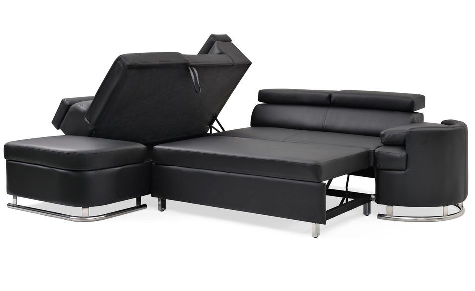 Canapé d'angle gauche convertible simili cuir noir Bianca - Photo n°3
