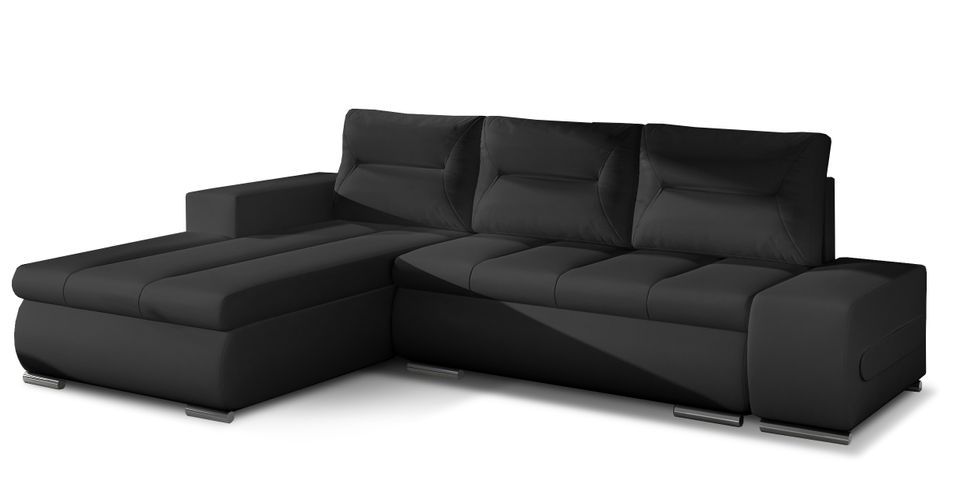 Canapé d'angle gauche convertible simili cuir noir Waker 275 cm - Photo n°1