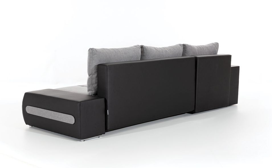 Canapé d'angle gauche convertible simili cuir noir Waker 275 cm - Photo n°8