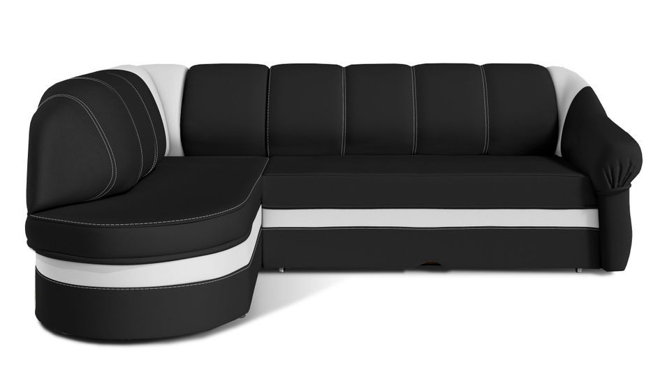 Canapé d'angle gauche convertible simili noir et blanc Sundy 250 cm - Photo n°1