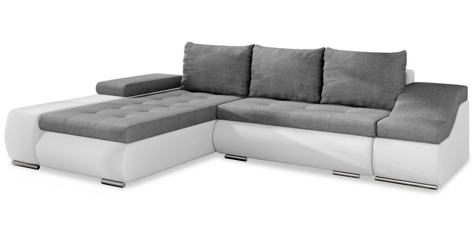 Canapé d'angle gauche convertible similicuir blanc et tissu gris Ony - Photo n°1