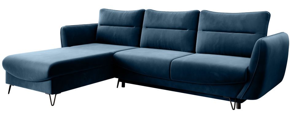 Canapé d'angle gauche convertible tissu bleu foncé Zurik 276 cm - Photo n°1
