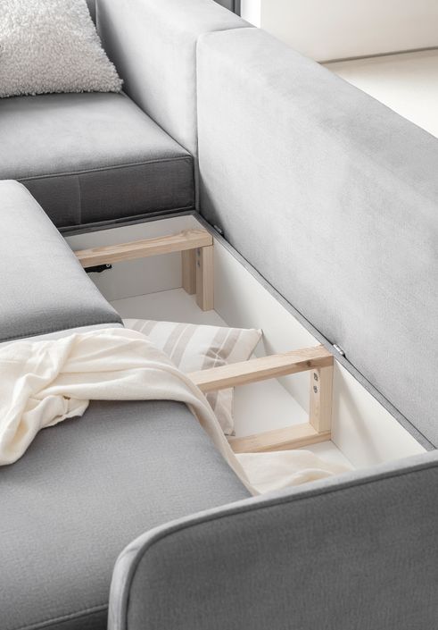 Canapé d'angle gauche convertible tissu doux abricot clair Zurik 276 cm - Photo n°4