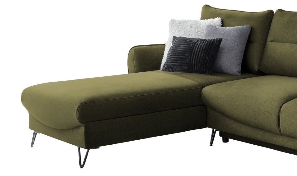 Canapé d'angle gauche convertible tissu doux vert olive Zurik 276 cm - Photo n°3