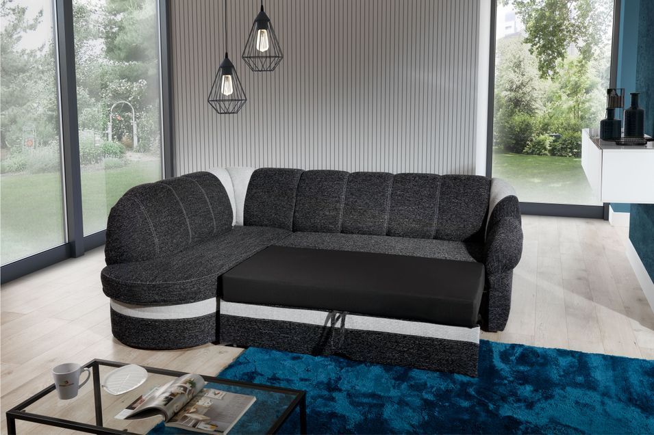 Canapé d'angle gauche convertible tissu gris chiné foncé et clair Sundy 250 cm - Photo n°12