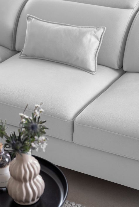 Canapé d'angle gauche convertible tissu gris clair Noblesse 255 cm - Photo n°17
