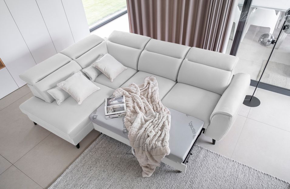Canapé d'angle gauche convertible tissu gris clair Noblesse 255 cm - Photo n°18