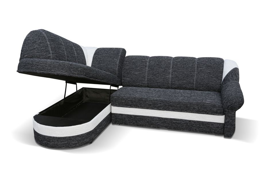 Canapé d'angle gauche convertible tissu gris foncé chiné et simili gris clair Sundy 250 cm - Photo n°12