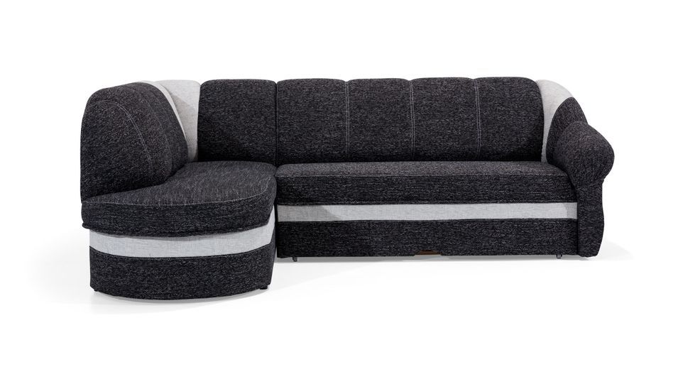 Canapé d'angle gauche convertible tissu gris foncé chiné et simili gris clair Sundy 250 cm - Photo n°14