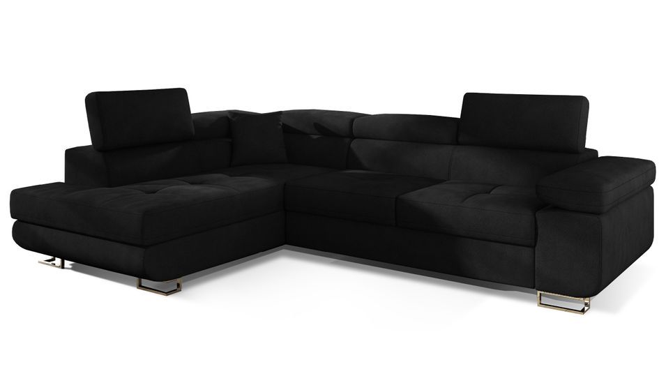 Canapé d'angle gauche convertible tissu noir Marka 275 cm - Photo n°1