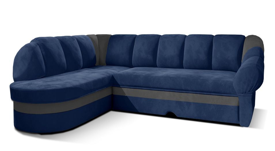 Canapé d'angle gauche convertible velours bleu marine et gris clair Sundy 250 cm - Photo n°1