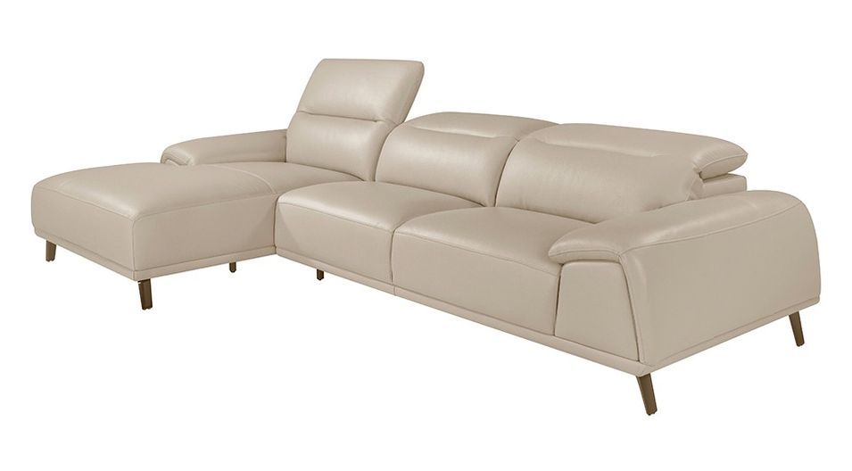 Canapé d'angle gauche cuir beige clair et pieds acier Adile - Photo n°1