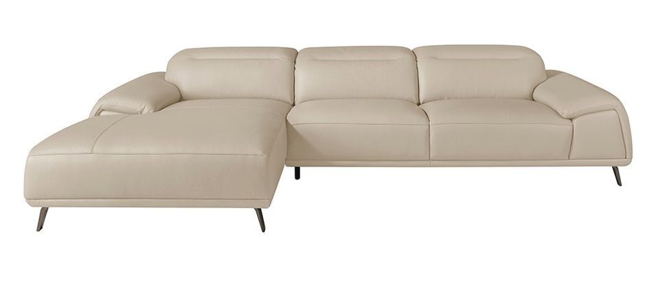 Canapé d'angle gauche cuir beige clair et pieds acier Adile - Photo n°3