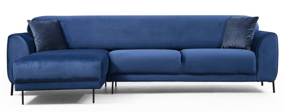 Canapé d'angle gauche design velours bleu marine et pieds acier noir Liza - Photo n°1