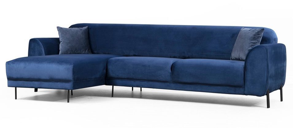 Canapé d'angle gauche design velours bleu marine et pieds acier noir Liza - Photo n°3