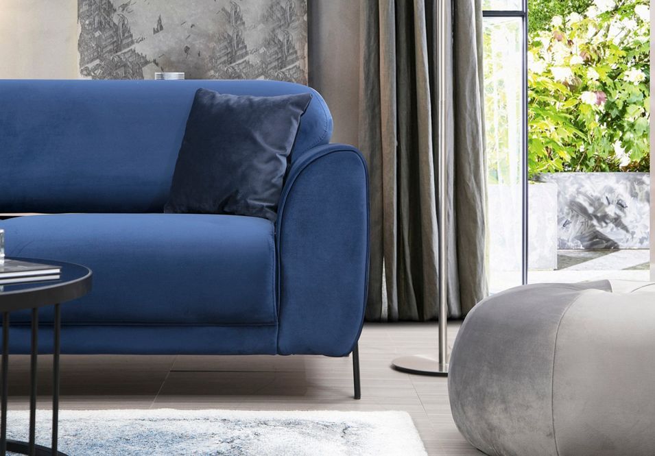 Canapé d'angle gauche design velours bleu marine et pieds acier noir Liza - Photo n°7