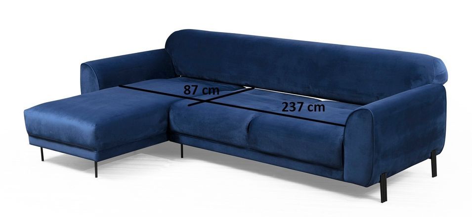 Canapé d'angle gauche design velours bleu marine et pieds acier noir Liza - Photo n°10