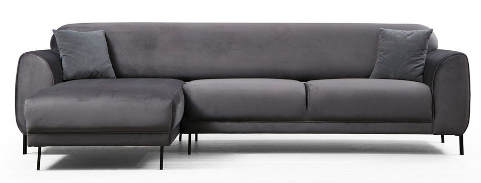 Canapé d'angle gauche design velours gris foncé et pieds acier noir Liza - Photo n°1
