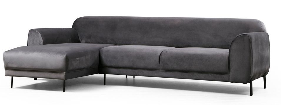 Canapé d'angle gauche design velours gris foncé et pieds acier noir Liza - Photo n°2