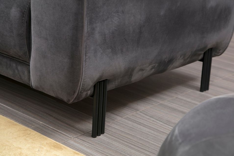 Canapé d'angle gauche design velours gris foncé et pieds acier noir Liza - Photo n°7