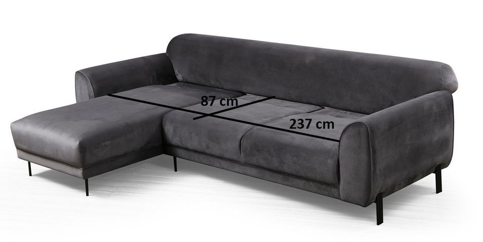Canapé d'angle gauche design velours gris foncé et pieds acier noir Liza - Photo n°9