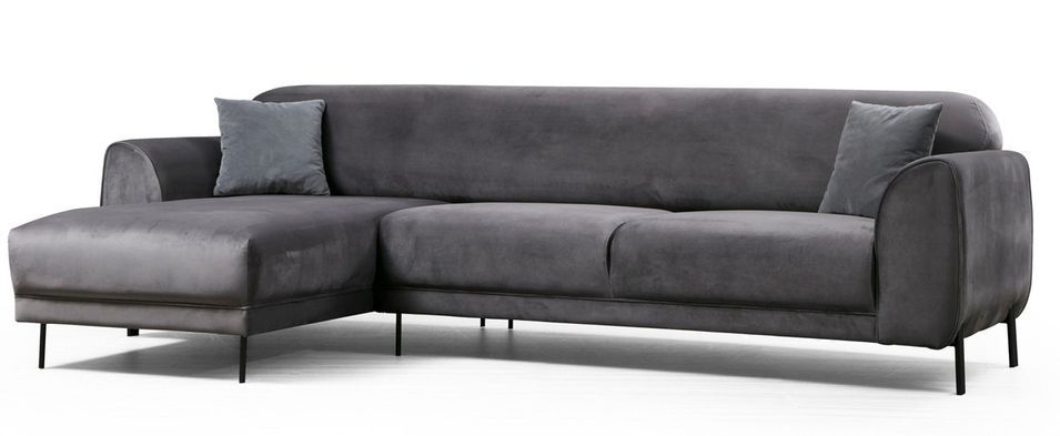Canapé d'angle gauche design velours gris foncé et pieds acier noir Liza - Photo n°10