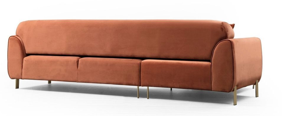 Canapé d'angle gauche design velours orange et pieds acier doré Liza - Photo n°4