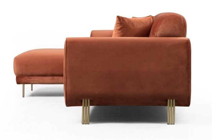 Canapé d'angle gauche design velours orange et pieds acier doré Liza - Photo n°5