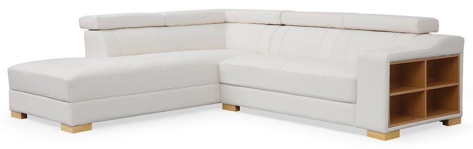 Canapé d'angle gauche en cuir blanc Callyh - Photo n°1