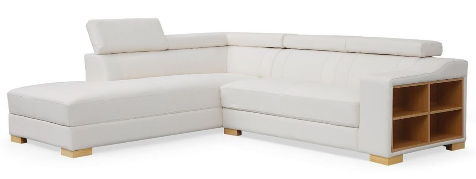 Canapé d'angle gauche en cuir blanc Callyh - Photo n°2