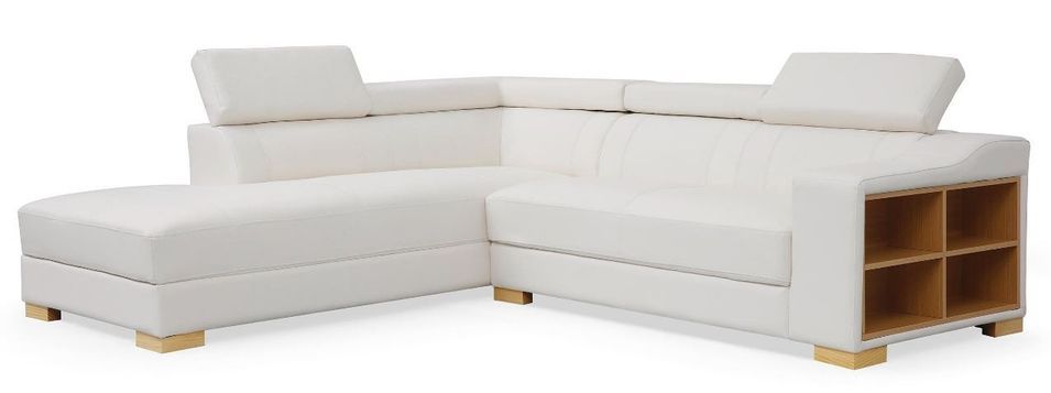Canapé d'angle gauche en cuir blanc Callyh - Photo n°3