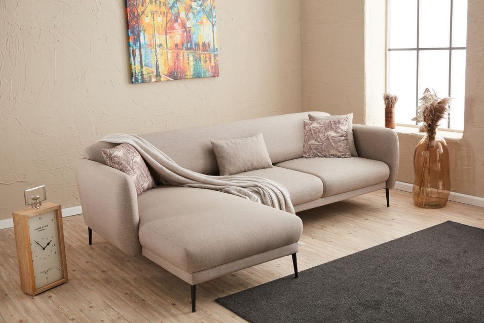 Canapé d'angle gauche moderne tissu beige clair Valiko 265 cm - Photo n°4