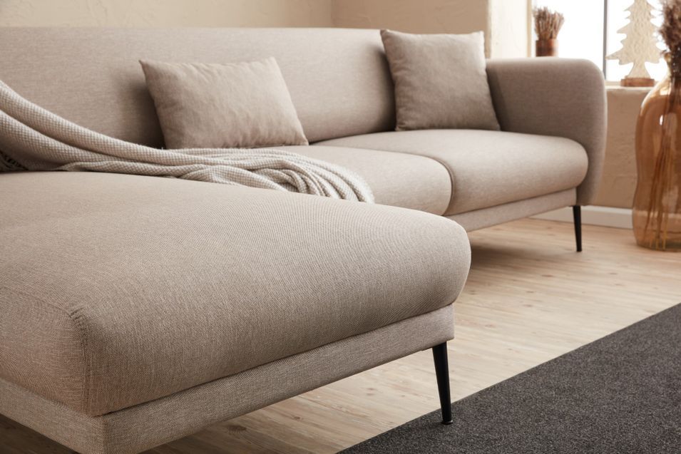 Canapé d'angle gauche moderne tissu beige clair Valiko 265 cm - Photo n°5