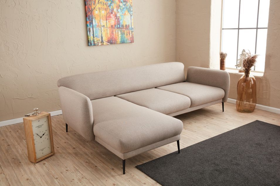 Canapé d'angle gauche moderne tissu beige clair Valiko 265 cm - Photo n°6