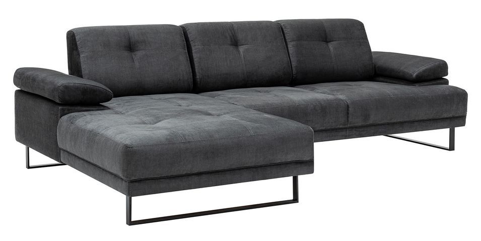 Canapé d'angle gauche moderne tissu doux anthracite pieds métal noir Kustone 274 cm - Photo n°2