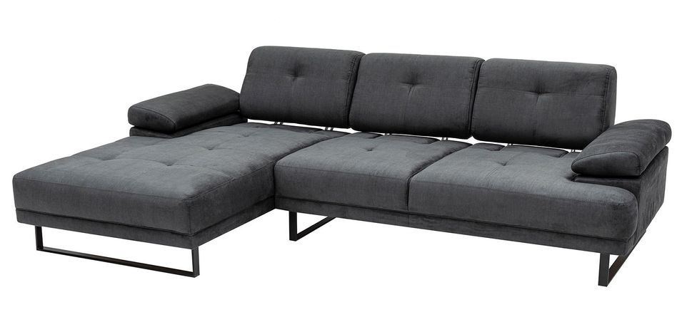 Canapé d'angle gauche moderne tissu doux anthracite pieds métal noir Kustone 274 cm - Photo n°3