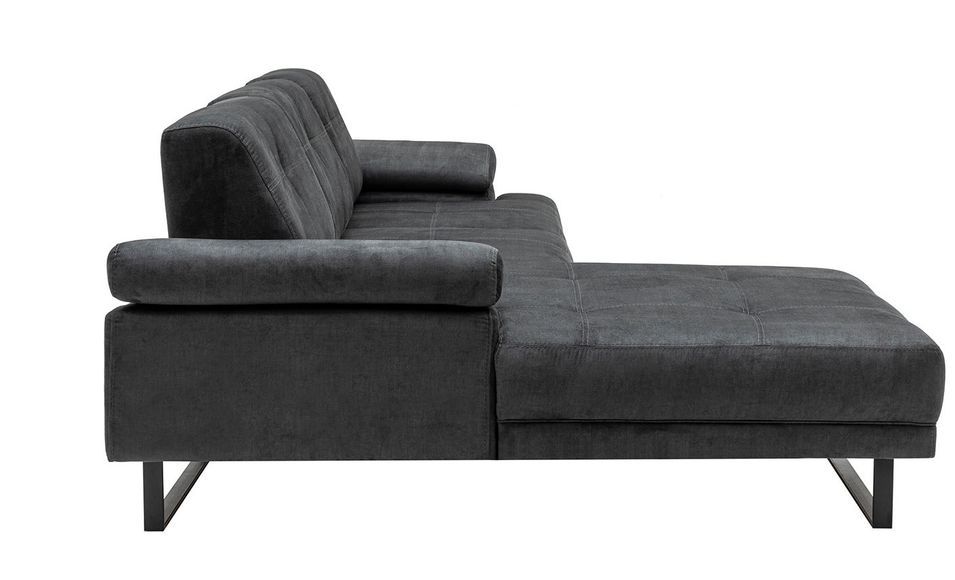 Canapé d'angle gauche moderne tissu doux anthracite pieds métal noir Kustone 274 cm - Photo n°4