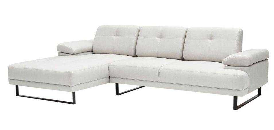 Canapé d'angle gauche moderne tissu doux beige clair pieds métal noir Kustone 274 cm - Photo n°2