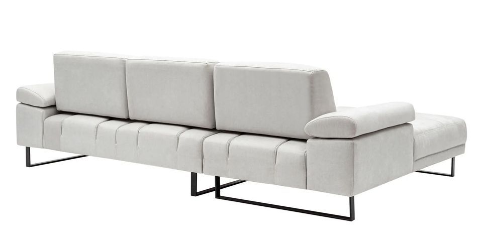 Canapé d'angle gauche moderne tissu doux beige clair pieds métal noir Kustone 274 cm - Photo n°6