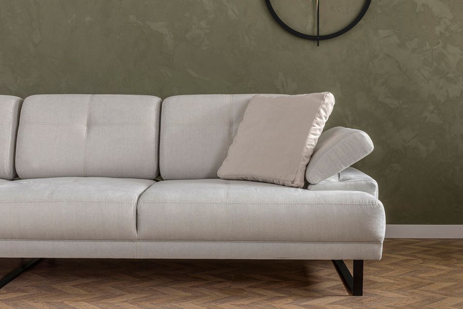 Canapé d'angle gauche moderne tissu doux beige clair pieds métal noir Kustone 274 cm - Photo n°10