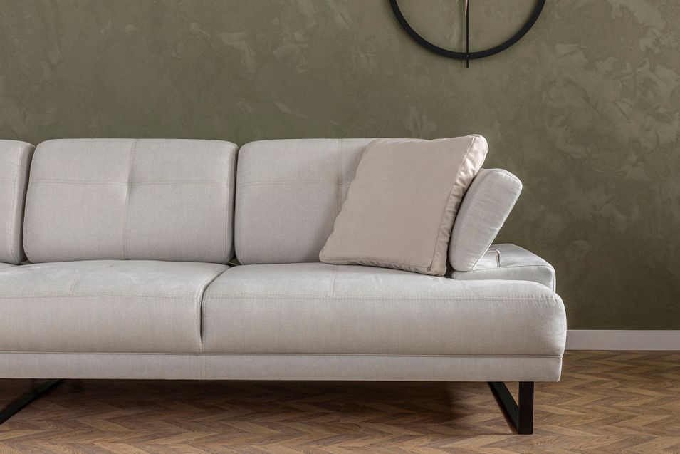 Canapé d'angle gauche moderne tissu doux beige clair pieds métal noir Kustone 274 cm - Photo n°11